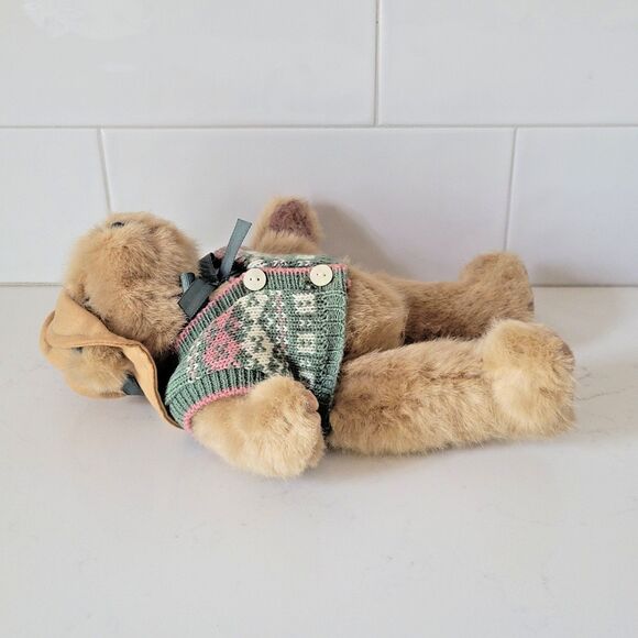 Honeysuckle Hollow 11" Fuzzy Plush Teddy Bear with Sweater & Hat jointed Vintage - Picture 3 of 12